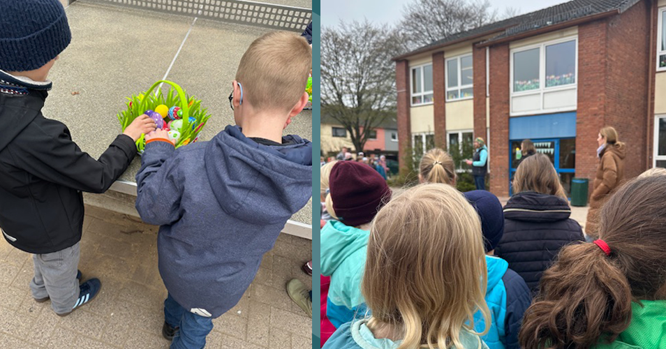 Kinder beim Osternest und auf dem Pausenhof