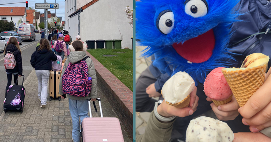 Kinder mit Koffern, Fridolin mit Eis