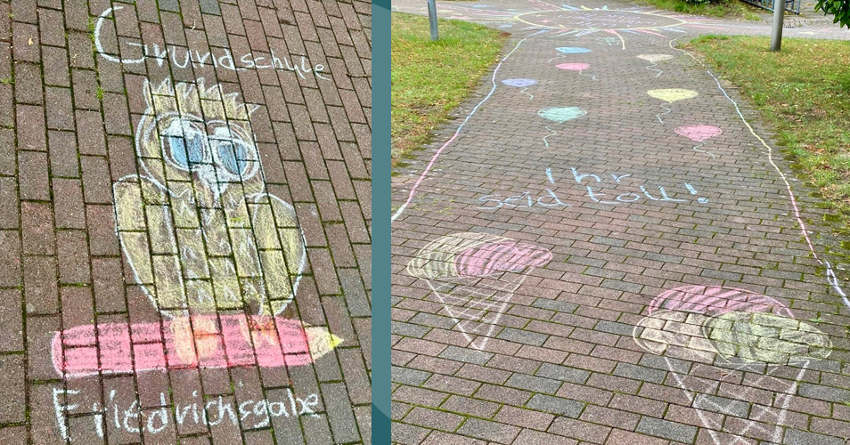 Kreidebilder auf dem Schulweg