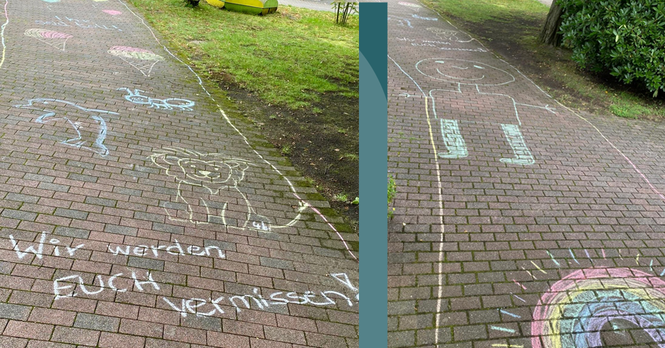 Kreidebilder auf dem Schulweg