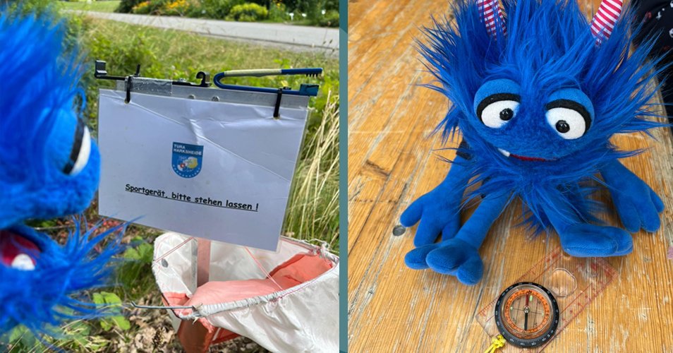 Fridolin im Stadtpark und Fridolin mit Kompass